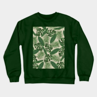 Tropical Green Leaves Pattern on Beige Crewneck Sweatshirt